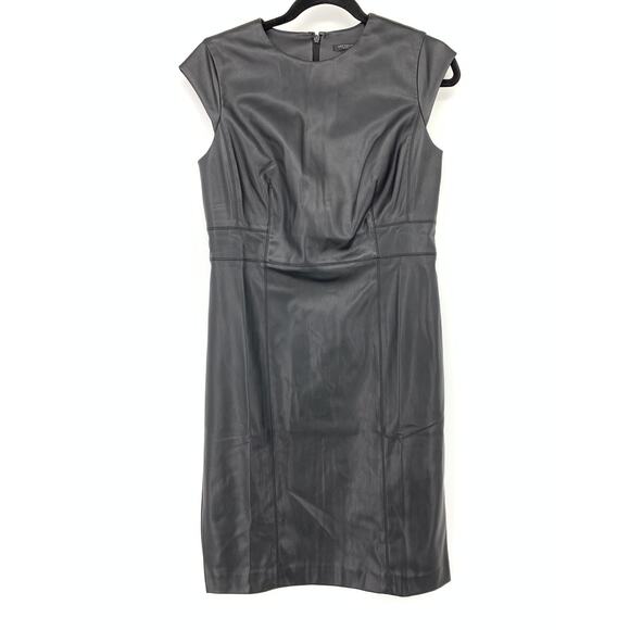 Ann Taylor Cap Sleeve Faux Leather Sheath Dress Womens Size 8P Black NEW - Picture 1 of 7